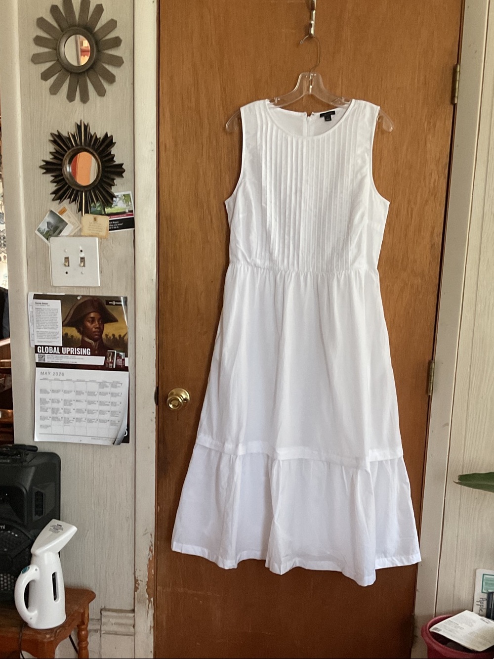 Sleeveless White Pintuck Mid length Dress by Ann Taylor
